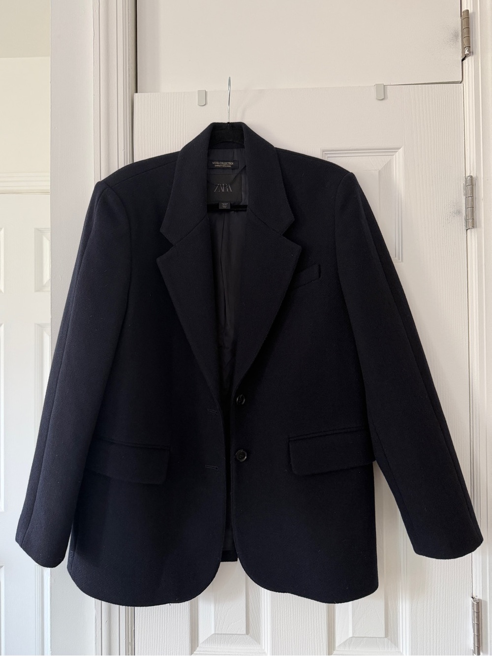 ZARA Women’s Oversized Navy Single-Breasted Wool Blazer